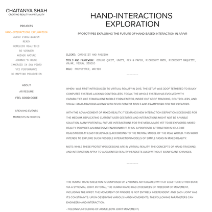 Chaitanya Shah - HAND-INTERACTIONS EXPLORATION