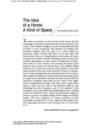 Mary Douglas - The Idea of a home: A Kind of Space
