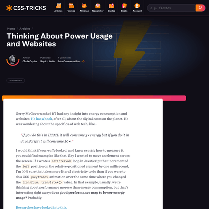 Thinking About Power Usage and Websites | CSS-Tricks