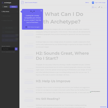 Archetype, Digital Typography Design Tool by Our Own Thing, using Google web fonts