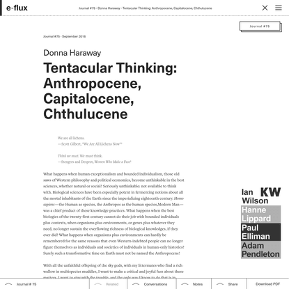 Tentacular Thinking: Anthropocene, Capitalocene, Chthulucene