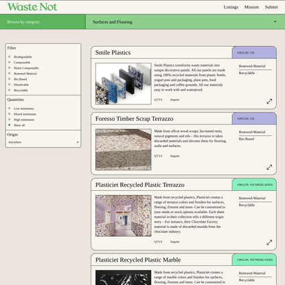 Surfaces and Flooring - Waste Not