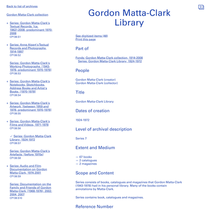 Gordon Matta-Clark Library - Gordon Matta-Clark collection