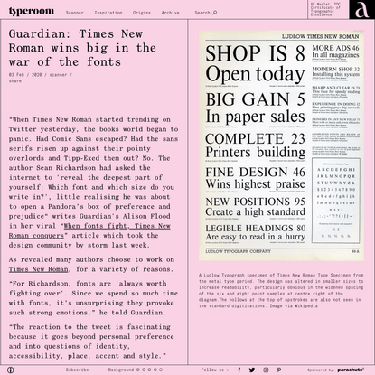 Guardian: Times New Roman wins big in the war of the fonts - TypeRoom