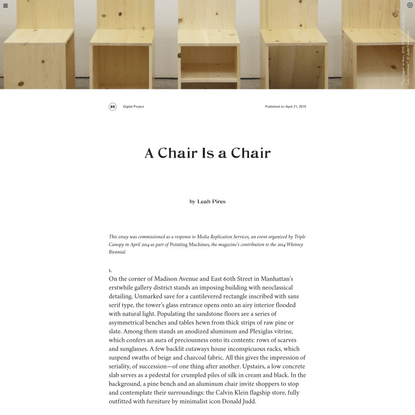 Triple Canopy – A Chair Is a Chair by Leah Pires