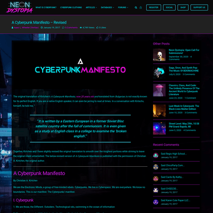 A Cyberpunk Manifesto - Revised - Neon Dystopia