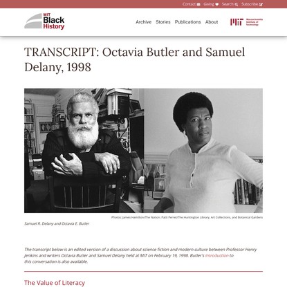 TRANSCRIPT: Octavia Butler and Samuel Delany, 1998