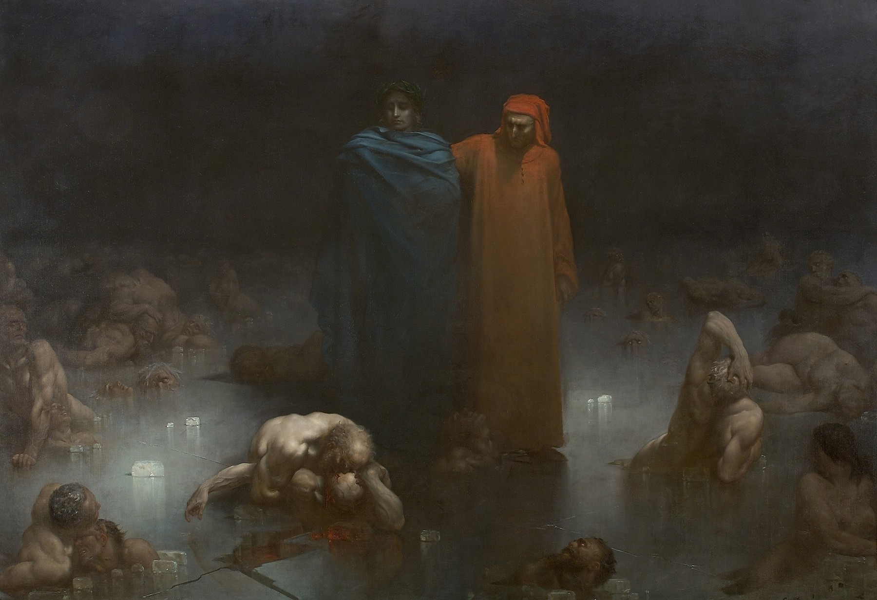 Dante y virgilio en el noveno c rculo del infierno are na