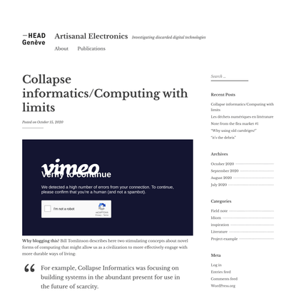 Collapse informatics/Computing with limits – Artisanal Electronics