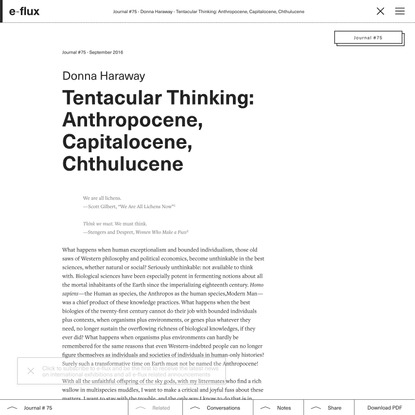 Tentacular Thinking: Anthropocene, Capitalocene, Chthulucene