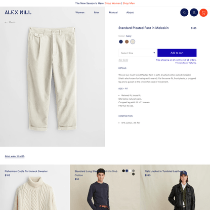 Standard Pleated Pant in Moleskin – Alex Mill