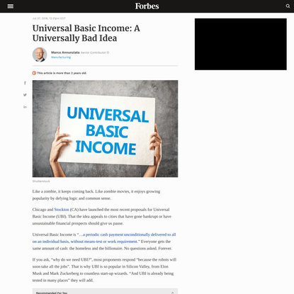 Universal Basic Income: A Universally Bad Idea