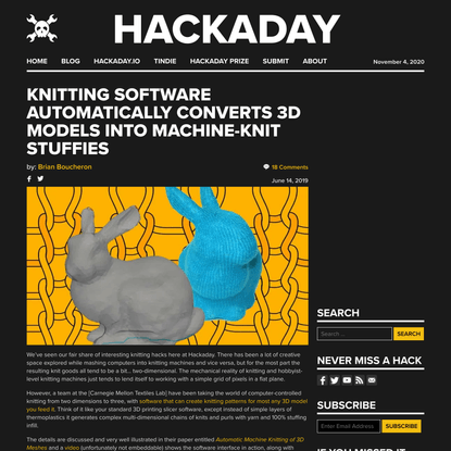 Knitting Software Automatically Converts 3D Models Into Machine-knit Stuffies