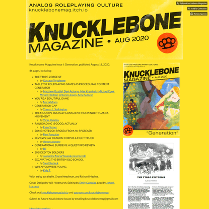 KNUCKLEBONE MAGAZINE 1: GENERATION by Knucklebone Magazine