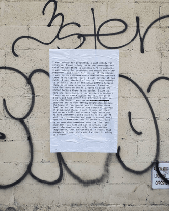 greer on Instagram: “[ID: A white poster is pasted onto a brick wall. Black text on the poster reads: I want nobody for pres...