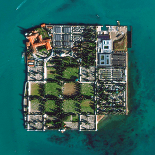 “San Michele is an island in the Venetian Lagoon of northern Italy. It was declared an official cemetery by Napoleon in 1837 and is solely occupied by tombs and chapels. Among those buried on San Michele are composer Igor Stravinsky, poet Ezra Pound, physicist Christian Doppler, and Russian Princess Catherine Bagration.”