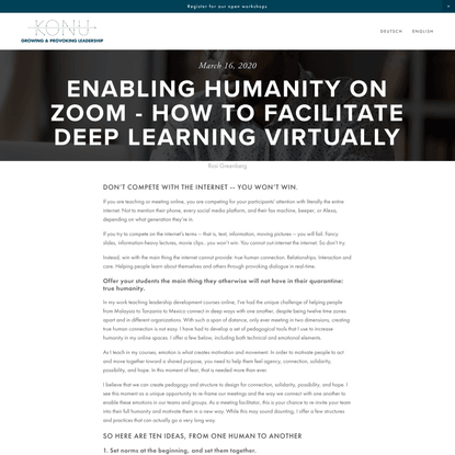 Enabling Humanity on Zoom - how to facilitate deep learning virtually — Konu