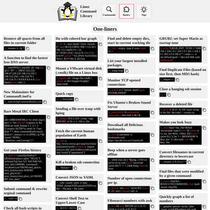 One-liners | Basic | Cheat sheet | Linux Command Library