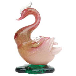 Archimede Seguso - Murano Pink White Gold Italian Art Glass Swan Bird Sculpture