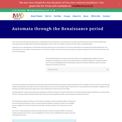 Automata through the Renaissance - The Mechanical Art &amp; Design Museum