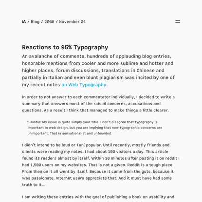 Reactions to 95% Typography - More on the Power of Web Typography