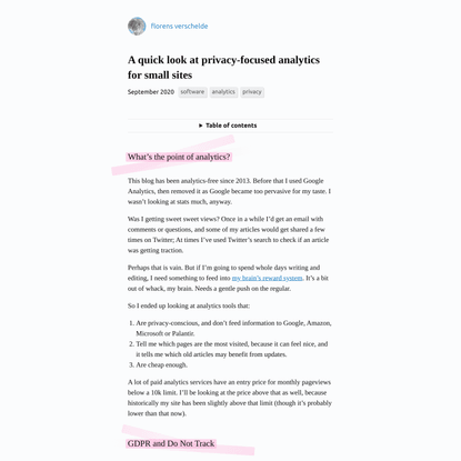A quick look at privacy-focused analytics for small sites