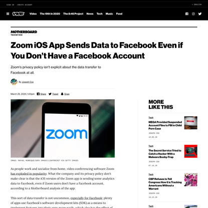 Zoom iOS App Sends Data to Facebook Even if You Don’t Have a Facebook Account