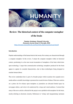Natasha Abrahams, The historical context of the computer metaphor of the brain