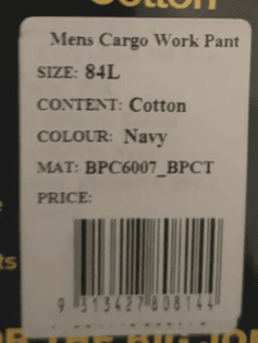 clothing retail barcode