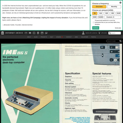 IME 86 S, electronic desk-top computer - IME USA, Inc.: : Free Download, Borrow, and Streaming : Internet Archive