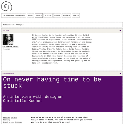 Christelle Kocher on never having time to be stuck