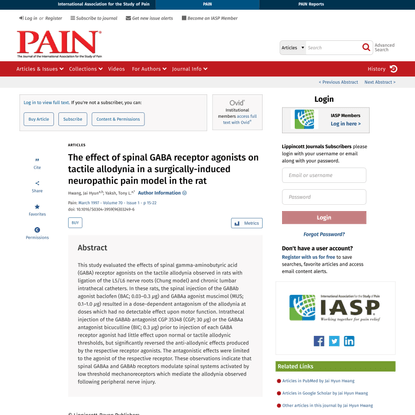 The effect of spinal GABA receptor agonists on tactile... : PAIN