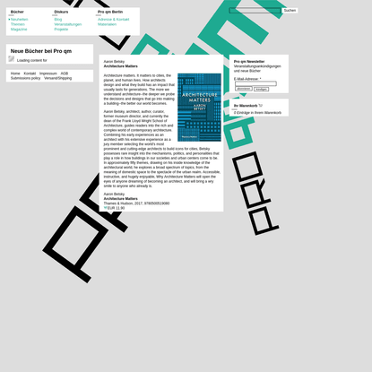 Pro qm | thematische Buchhandlung zu Stadt, Politik, Pop, Ökonomiekritik, Architektur, Design, Kunst &amp; Theorie