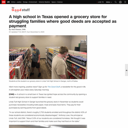 A high school in Texas opened a grocery store for struggling families where good deeds are accepted as payment