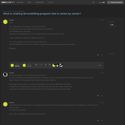Mirai or making 3d modelling program that is vertex by vertex?