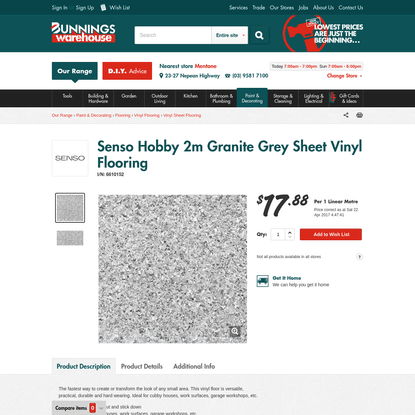 Senso Hobby 2m Granite Grey Sheet Vinyl Flooring