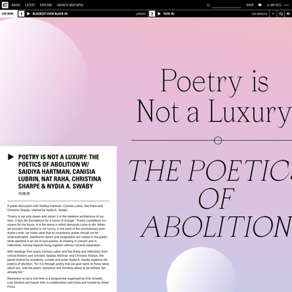 Poetry is Not a Luxury: The Poetics of Abolition w/ Saidiya Hartman, Canisia Lubrin, Nat Raha, Christina Sharpe &amp; Nydia A. S...
