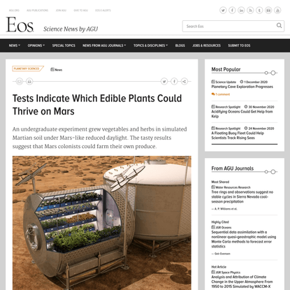 Tests Indicate Which Edible Plants Could Thrive on Mars - Eos
