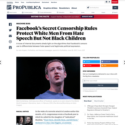 Facebook’s Secret Censorship Rules Protect White Men From Hate Speech But Not Black Children