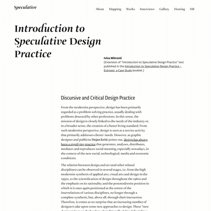Introduction to Speculative Design Practice – Speculative