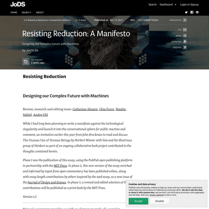 Resisting Reduction: A Manifesto · Journal of Design and Science