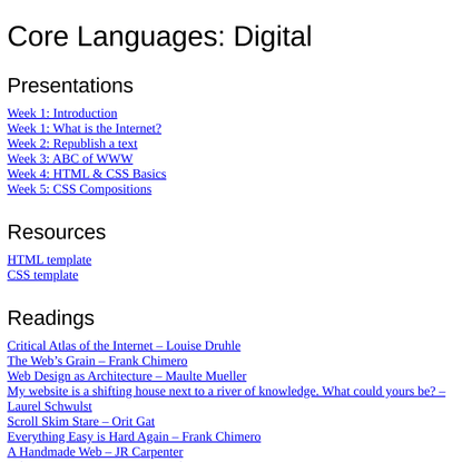 Core Languages: Digital