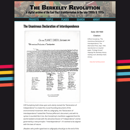 The Unanimous Declaration of Interdependence - The Berkeley Revolution