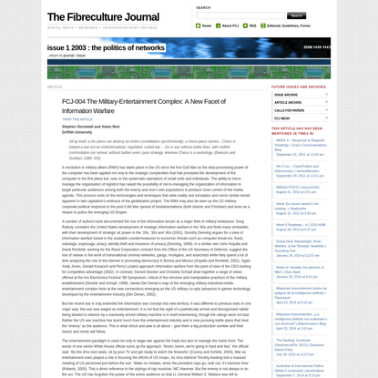 FCJ-004 The Military-Entertainment Complex: A New Facet of Information Warfare | The Fibreculture Journal : 01