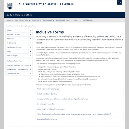 Inclusive Forms - UBC Equity &amp; Inclusion Office