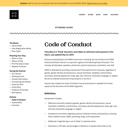 Code of Conduct · Guide · XOXO