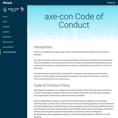 axe-con Code of Conduct | Deque