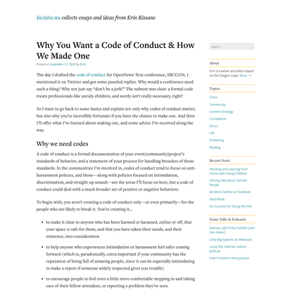 Why You Want a Code of Conduct &amp; How We Made One | Incisive.nu