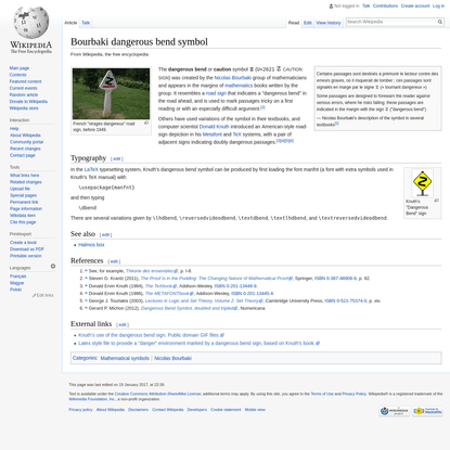 Bourbaki dangerous bend symbol - Wikipedia