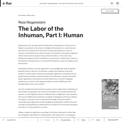 The Labor of the Inhuman, Part I: Human